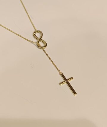 Cadenita con infinito y dije cruz | plata bañada en oro |